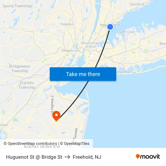 Huguenot St @ Bridge St to Freehold, NJ map