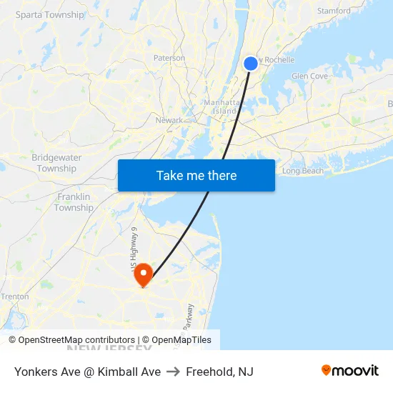 Yonkers Ave @ Kimball Ave to Freehold, NJ map
