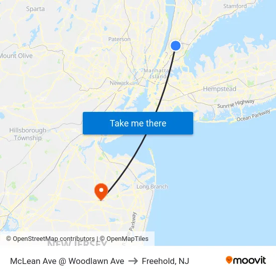 McLean Ave @ Woodlawn Ave to Freehold, NJ map