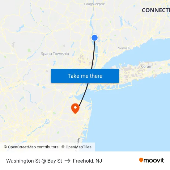Washington St @ Bay St to Freehold, NJ map