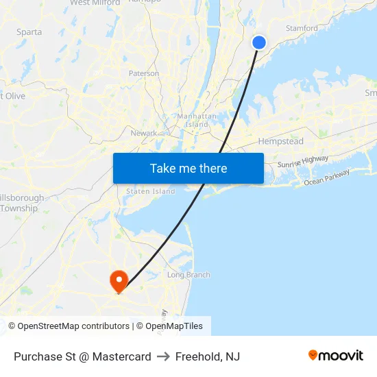 Purchase St @ Mastercard to Freehold, NJ map