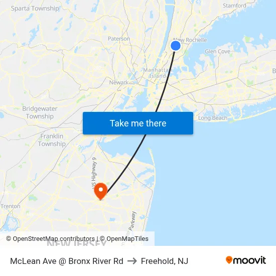 McLean Ave @ Bronx River Rd to Freehold, NJ map