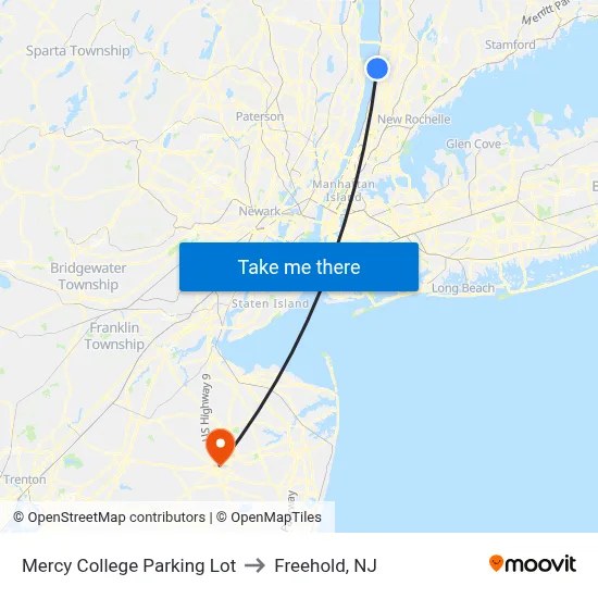 Mercy College Parking Lot to Freehold, NJ map