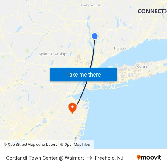 Cortlandt Town Center @ Walmart to Freehold, NJ map