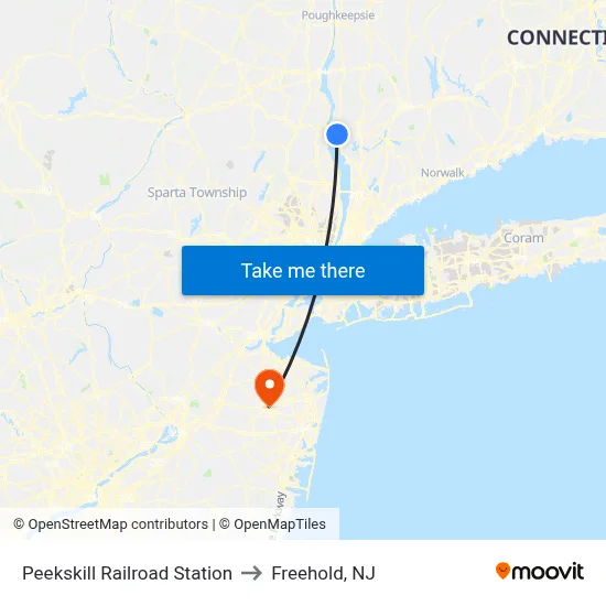 Peekskill Railroad Station to Freehold, NJ map