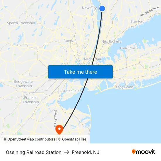 Ossining Railroad Station to Freehold, NJ map