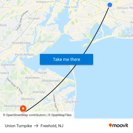 Union Turnpike to Freehold, NJ map