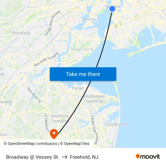 Broadway @ Vessey St. to Freehold, NJ map