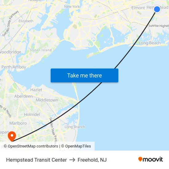 Hempstead Transit Center to Freehold, NJ map