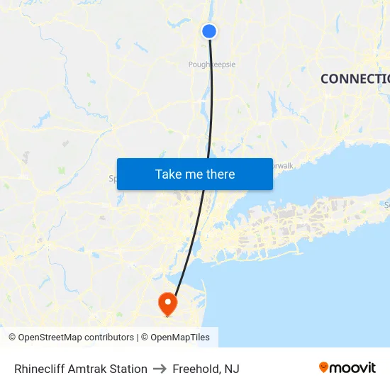 Rhinecliff Amtrak Station to Freehold, NJ map