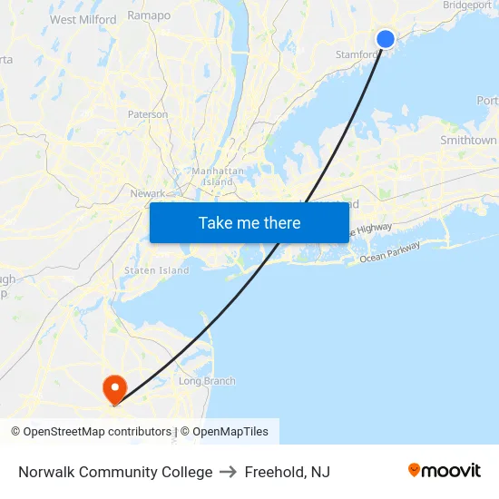 Norwalk Community College to Freehold, NJ map