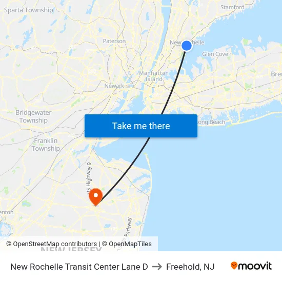 New Rochelle Transit Center Lane D to Freehold, NJ map