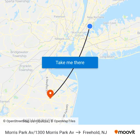 Morris Park Av/1300 Morris Park Av to Freehold, NJ map