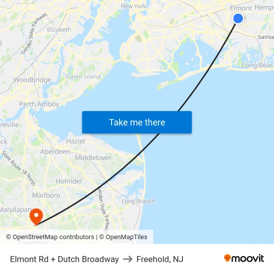 Elmont Rd + Dutch Broadway to Freehold, NJ map