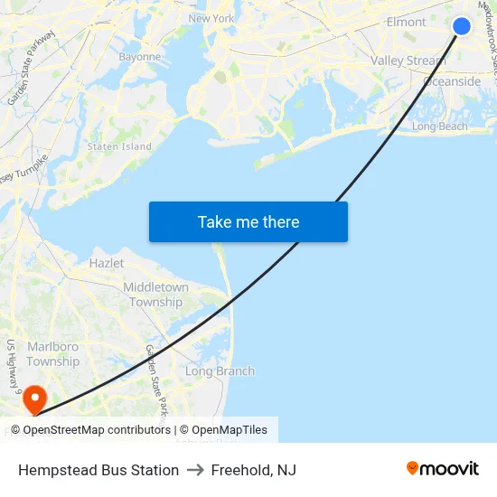 Hempstead Bus Station to Freehold, NJ map