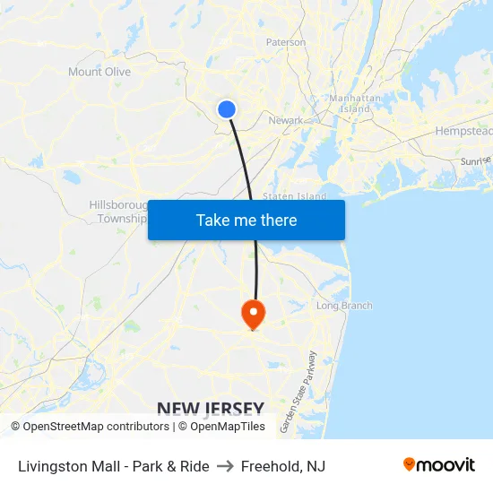 Livingston Mall - Park & Ride to Freehold, NJ map