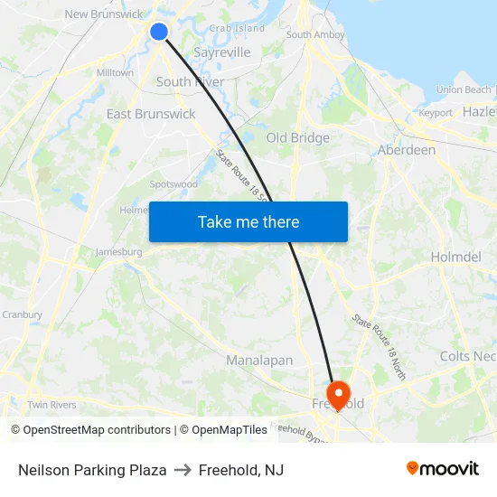 Neilson Parking Plaza to Freehold, NJ map