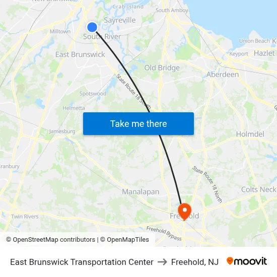 East Brunswick Transportation Center to Freehold, NJ map