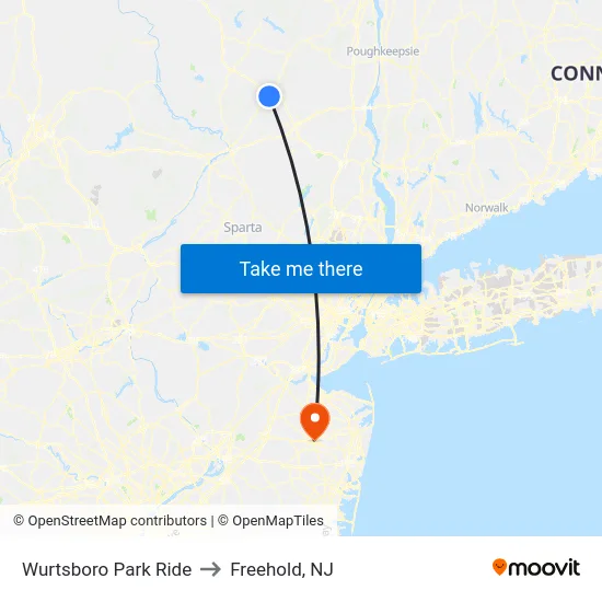 Wurtsboro Park Ride to Freehold, NJ map