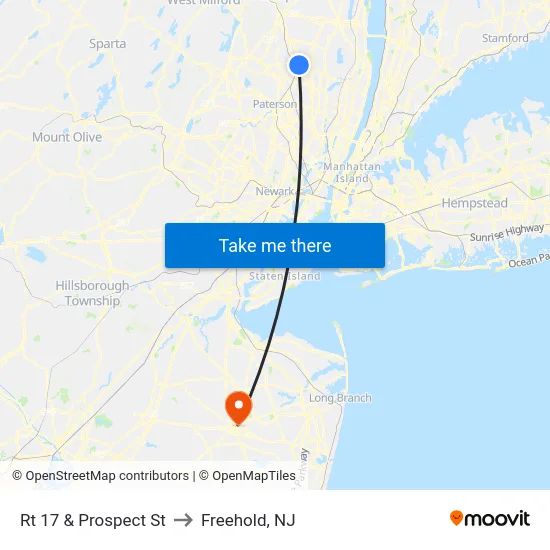 Rt 17 & Prospect St to Freehold, NJ map