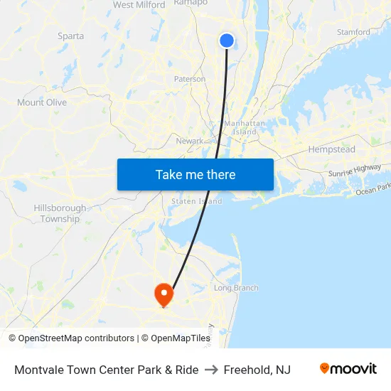 Montvale Town Center Park & Ride to Freehold, NJ map
