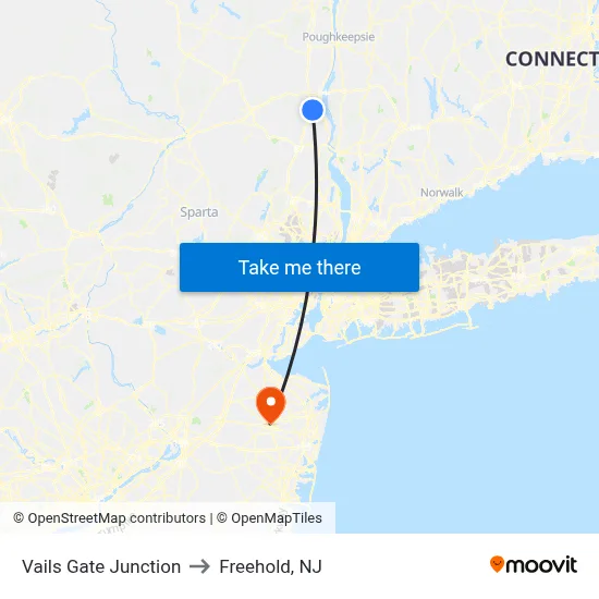 Vails Gate Junction to Freehold, NJ map