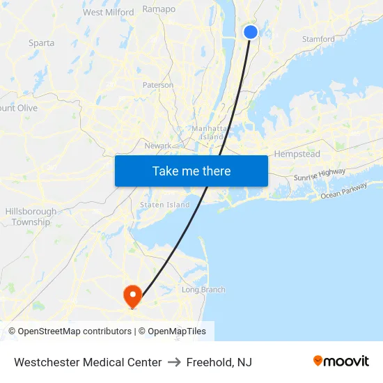 Westchester Medical Center to Freehold, NJ map