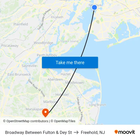 Broadway Between Fulton & Dey St to Freehold, NJ map