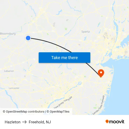 Hazleton to Freehold, NJ map