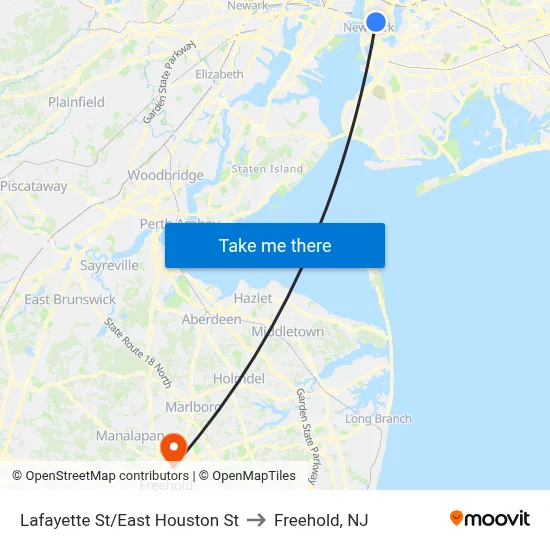 Lafayette St/East Houston St to Freehold, NJ map