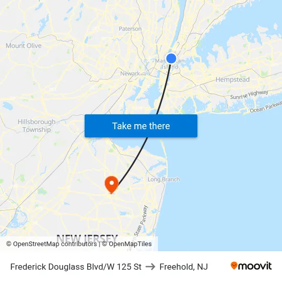 Frederick Douglass Blvd/W 125 St to Freehold, NJ map