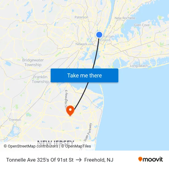 Tonnelle Ave 325's Of 91st St to Freehold, NJ map