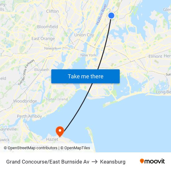 Grand Concourse/East Burnside Av to Keansburg map