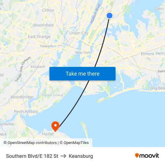 Southern Blvd/E 182 St to Keansburg map