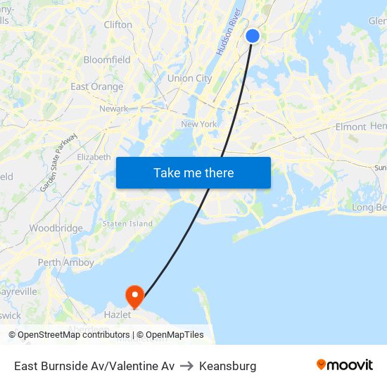 East Burnside Av/Valentine Av to Keansburg map