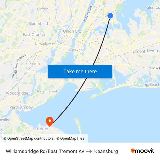 Williamsbridge Rd/East Tremont Av to Keansburg map