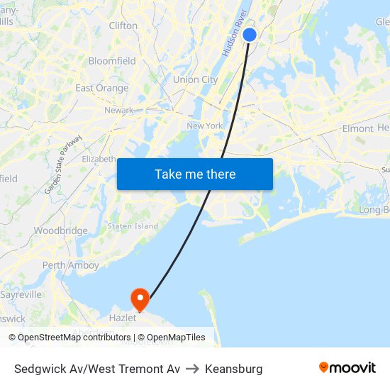 Sedgwick Av/West Tremont Av to Keansburg map