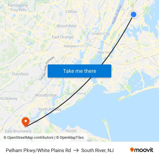 Pelham Pkwy/White Plains Rd to South River, NJ map