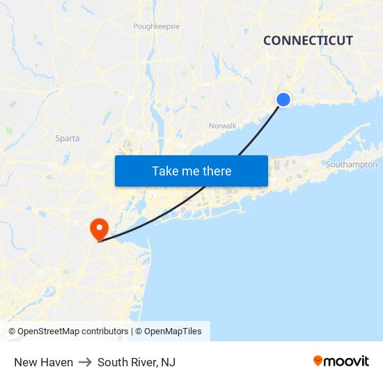 New Haven to South River, NJ map