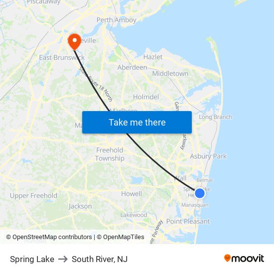 Spring Lake to South River, NJ map