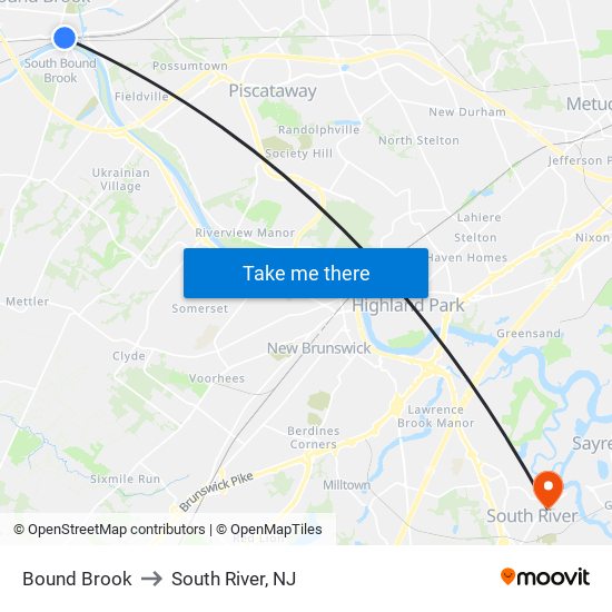 Bound Brook to South River, NJ map