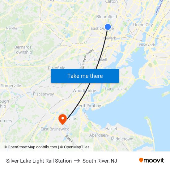 Silver Lake Light Rail Station to South River, NJ map