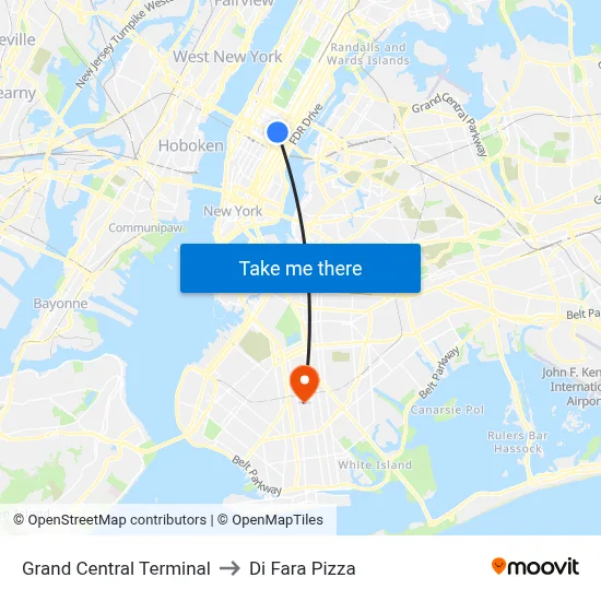 Grand Central Terminal to Di Fara Pizza map