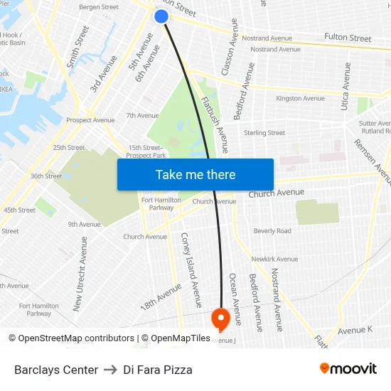 Barclays Center to Di Fara Pizza map