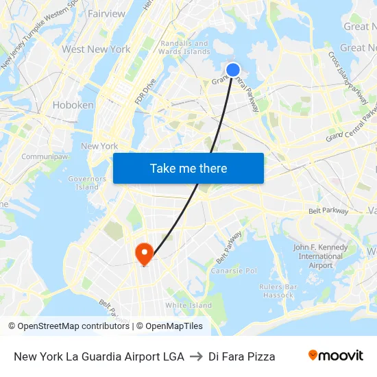New York La Guardia Airport LGA to Di Fara Pizza map