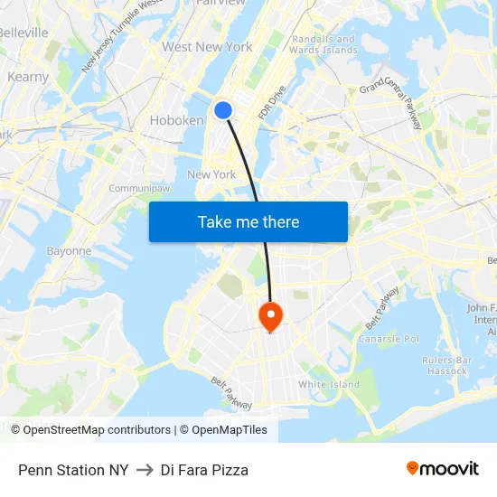 Penn Station NY to Di Fara Pizza map