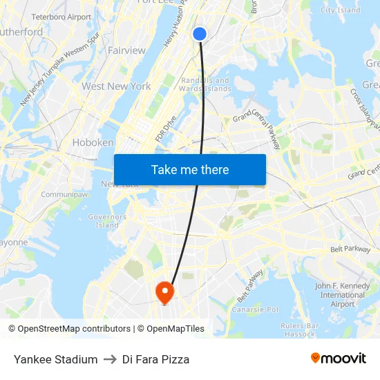 Yankee Stadium to Di Fara Pizza map