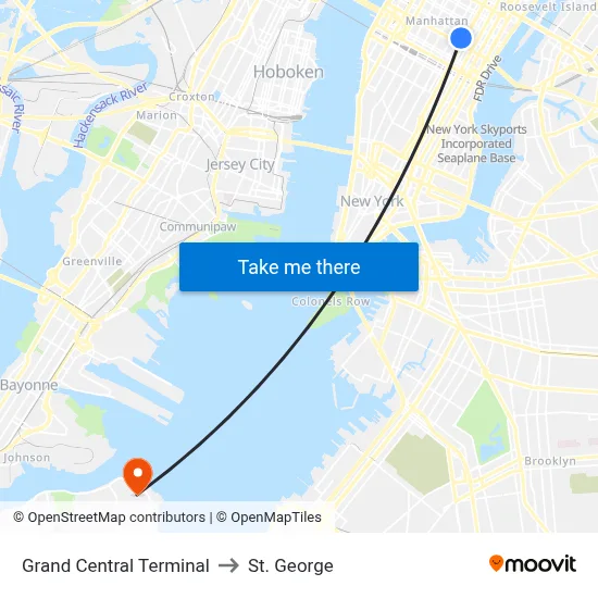 Grand Central Terminal to St. George map