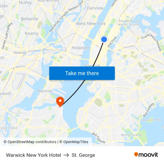 Warwick New York Hotel to St. George map