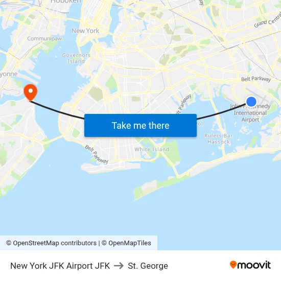 New York JFK Airport JFK to St. George map